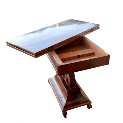 Regency Style Mahogany Harp Lyre Base Game Table