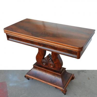 Regency Style Mahogany Harp Lyre Base Game Table