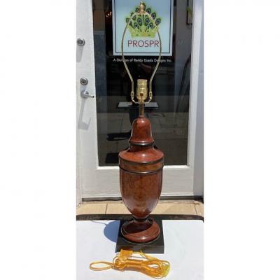 Regency Style Marquetry Inlaid Burl Wood Table Lamp