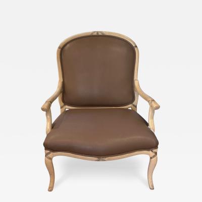 Regency Style Oversized Leather Upholstered Fauteuil Arm Chair 1 of 2