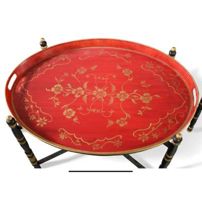 Regency Style Red Chinoiserie Tole Tray Table
