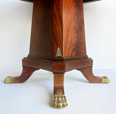 Regency Style Round Pedestal Table Greek Key Inlay Bronze Claw Feet Mounts