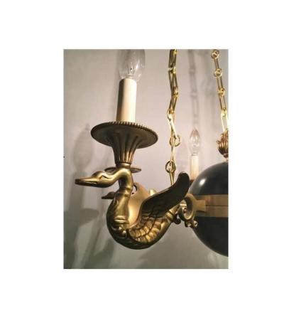 Regency Style Six Arm Bronze Swan Decorated Chandelier
