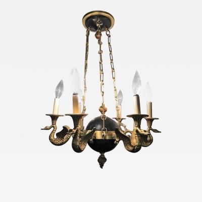 Regency Style Six Arm Bronze Swan Decorated Chandelier