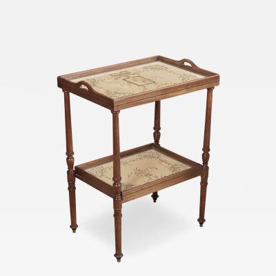 Regency Style Two Tier Mahogany Embroidered Silk Tray Table