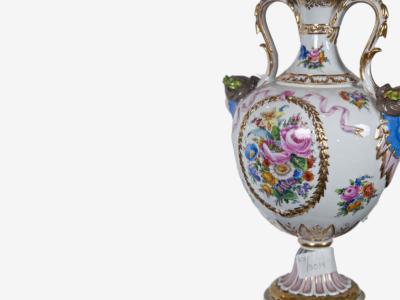 Regency Style Urn Table Lamps Porcelain Painted Wood France 20th c 