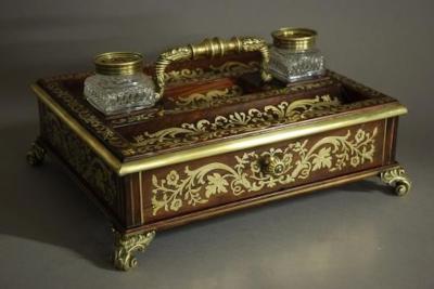 Regency rosewood and inlaid brass desk stand