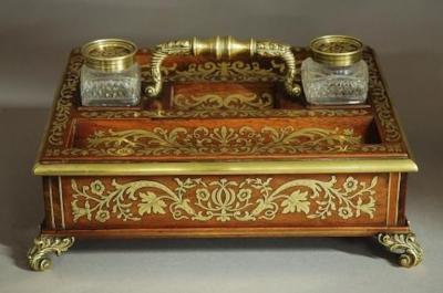 Regency rosewood and inlaid brass desk stand