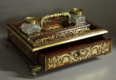Regency rosewood and inlaid brass desk stand