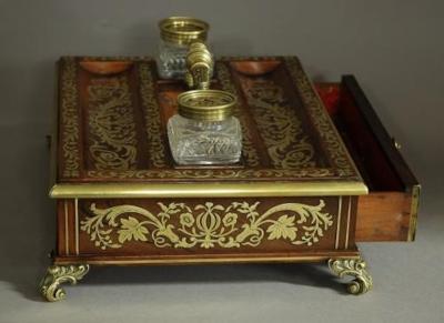 Regency rosewood and inlaid brass desk stand