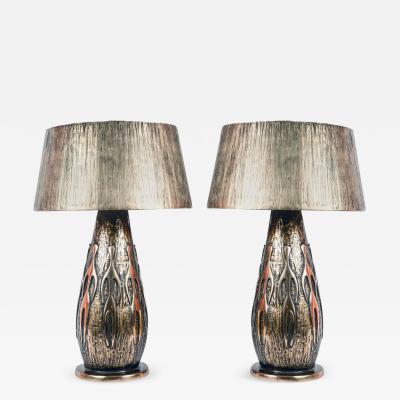 Regis Royant Pair of Bronze Table Lamps by Regis Royant