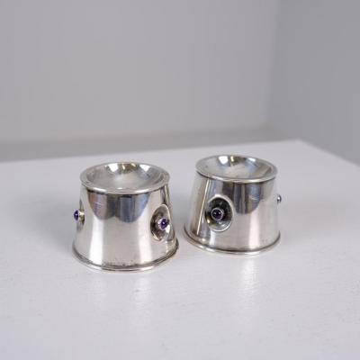 Reijo Sirkeoja Modernist Pair of Reijo Sirkeoja Silver Candle Holders Kultakeskus Finland 1967
