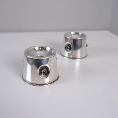 Reijo Sirkeoja Modernist Pair of Reijo Sirkeoja Silver Candle Holders Kultakeskus Finland 1967