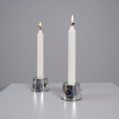 Reijo Sirkeoja Modernist Pair of Reijo Sirkeoja Silver Candle Holders Kultakeskus Finland 1967