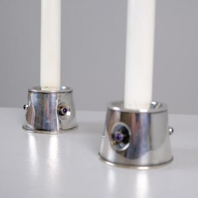 Reijo Sirkeoja Modernist Pair of Reijo Sirkeoja Silver Candle Holders Kultakeskus Finland 1967