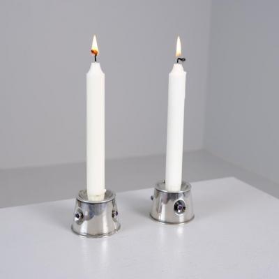Reijo Sirkeoja Modernist Pair of Reijo Sirkeoja Silver Candle Holders Kultakeskus Finland 1967