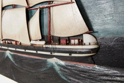 Relief Carved and Painted Frigate
