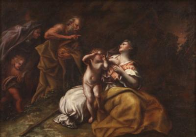 Religious painting from the 17th century Abraham sending away Hagar and Ishmael