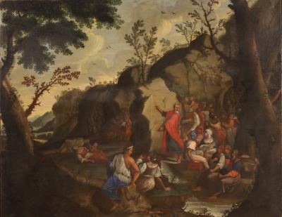 Religious painting from the 18th century Moses Drawing Water from the Rock