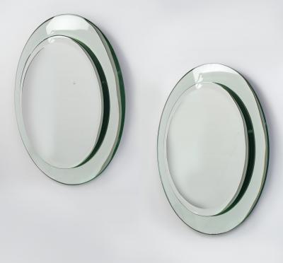 Remarkable Pair of Round Glass Mirrors Italy 1940s