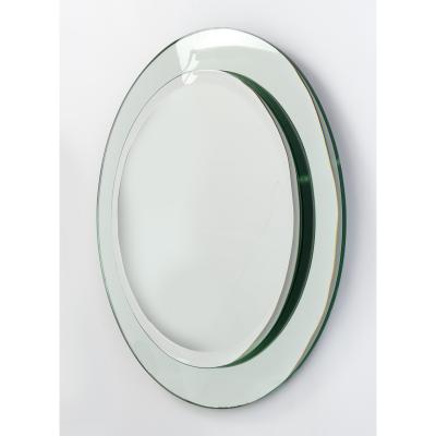 Remarkable Pair of Round Glass Mirrors Italy 1940s