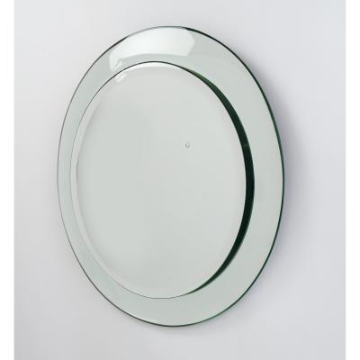 Remarkable Pair of Round Glass Mirrors Italy 1940s