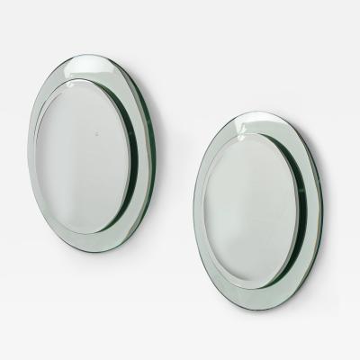 Remarkable Pair of Round Glass Mirrors Italy 1940s