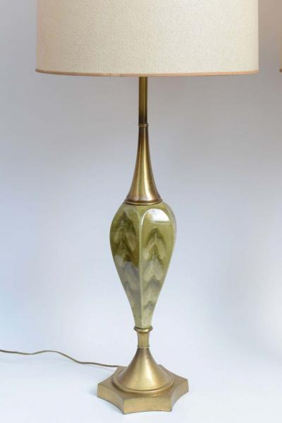 Rembrandt Lamp Company Green Pottery and Brass Table Lamps by Rembrandt Cie