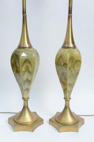 Rembrandt Lamp Company Green Pottery and Brass Table Lamps by Rembrandt Cie