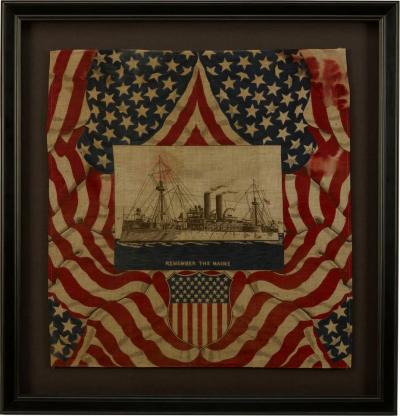 Remember the Maine Spanish American War Commemorative Bandana Late 19th C 