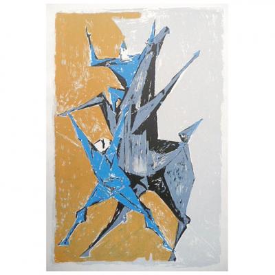 Remo Rossi Clowns and Horse Lithograph