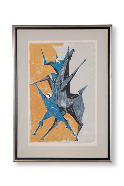 Remo Rossi Remo Rossi Clowns Horse Lithograph Signed Numbered 65 150 Swiss Modernist