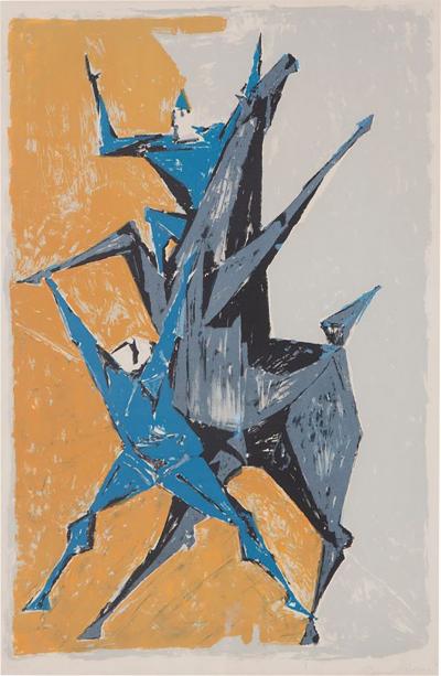 Remo Rossi Remo Rossi Clowns Horse Lithograph Signed Numbered 65 150 Swiss Modernist