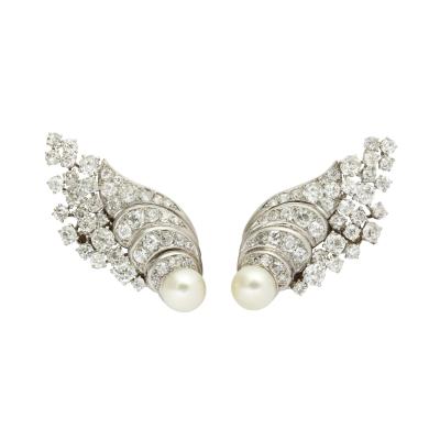 Ren Boivin Rene Boivin Natural Pearl Diamond Earrings
