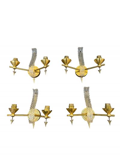 Ren Drouet 1940s Pair of Brass and lucite sconces attributed to Ren Drouet