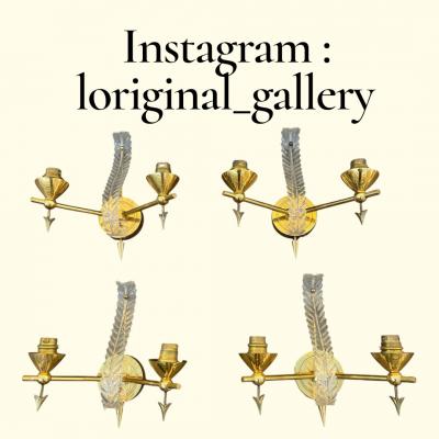 Ren Drouet 1940s Pair of Brass and lucite sconces attributed to Ren Drouet