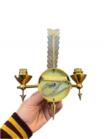 Ren Drouet 1940s Pair of Brass and lucite sconces attributed to Ren Drouet