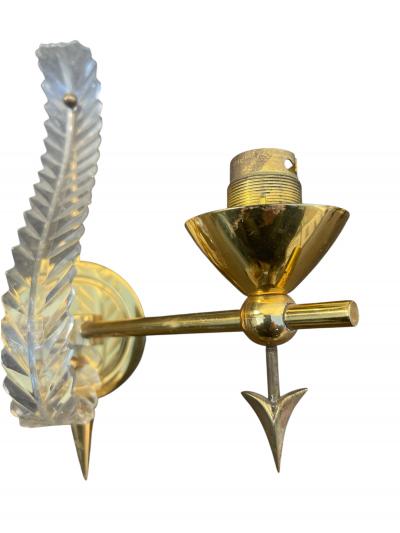 Ren Drouet 1940s Pair of Brass and lucite sconces attributed to Ren Drouet