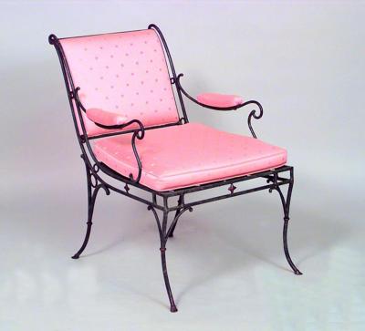 Ren Drouet French 1940s Iron Sleigh Back Scroll Design Armchair