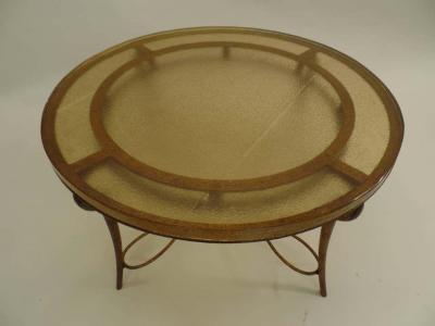 Ren Drouet French Mid Century Copper Gilt Wrought Iron Coffee Table by Rene Drouet 1940