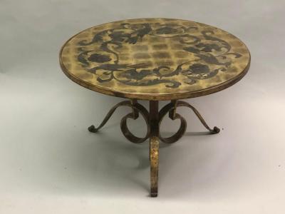 Ren Drouet French Modern Neoclassical Gilt Wrought Iron Coffee Side Table by Rene Drouet
