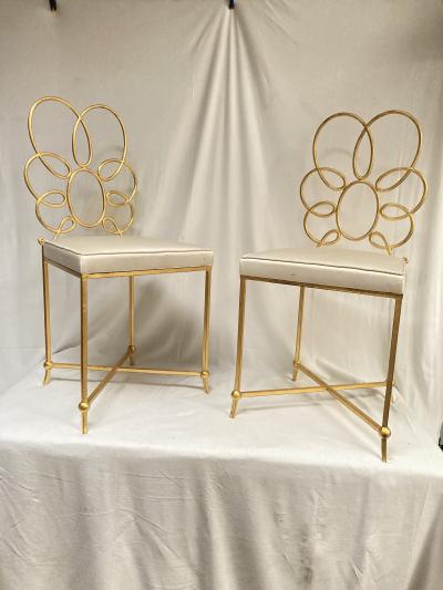 Ren Drouet Pair of 1940s gilt iron chairs by Ren Drouet
