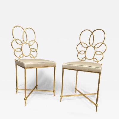 Ren Drouet Pair of 1940s gilt iron chairs by Ren Drouet