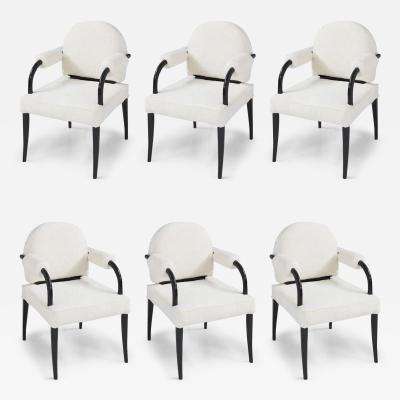 Ren Drouet Ren Drouet important set of six chairs in wood and white boucl 