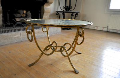 Ren Drouet Rene Drouet Gold Leaf Wrought Iron Coffee Table