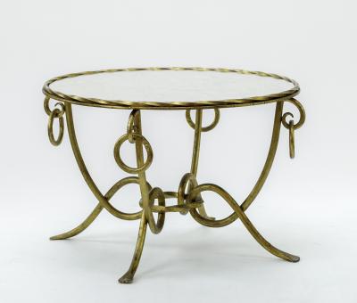 Ren Drouet Rene Drouet gold leaf wrought iron round coffee table