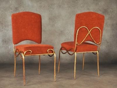 Ren Drouet Rene Drouet pair of gilt iron side chairs