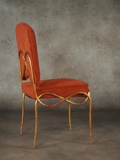 Ren Drouet Rene Drouet pair of gilt iron side chairs