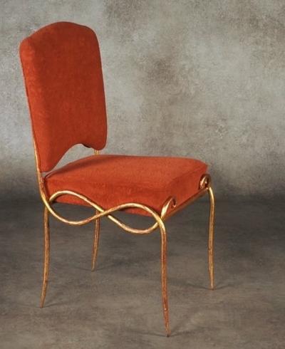 Ren Drouet Rene Drouet pair of gilt iron side chairs
