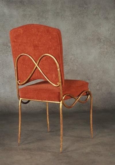 Ren Drouet Rene Drouet pair of gilt iron side chairs